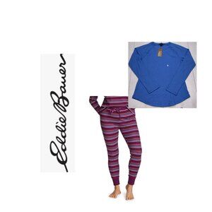 Eddie Bauer Stine's Favorite Waffle Sleep Stripe Jogger/Blue Raglan Top - L